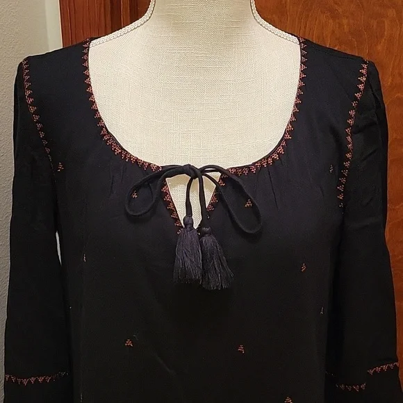 Madewell | Black Embroidered Signal Dress with Orange Stitching in size Small - Picture 2 of 11